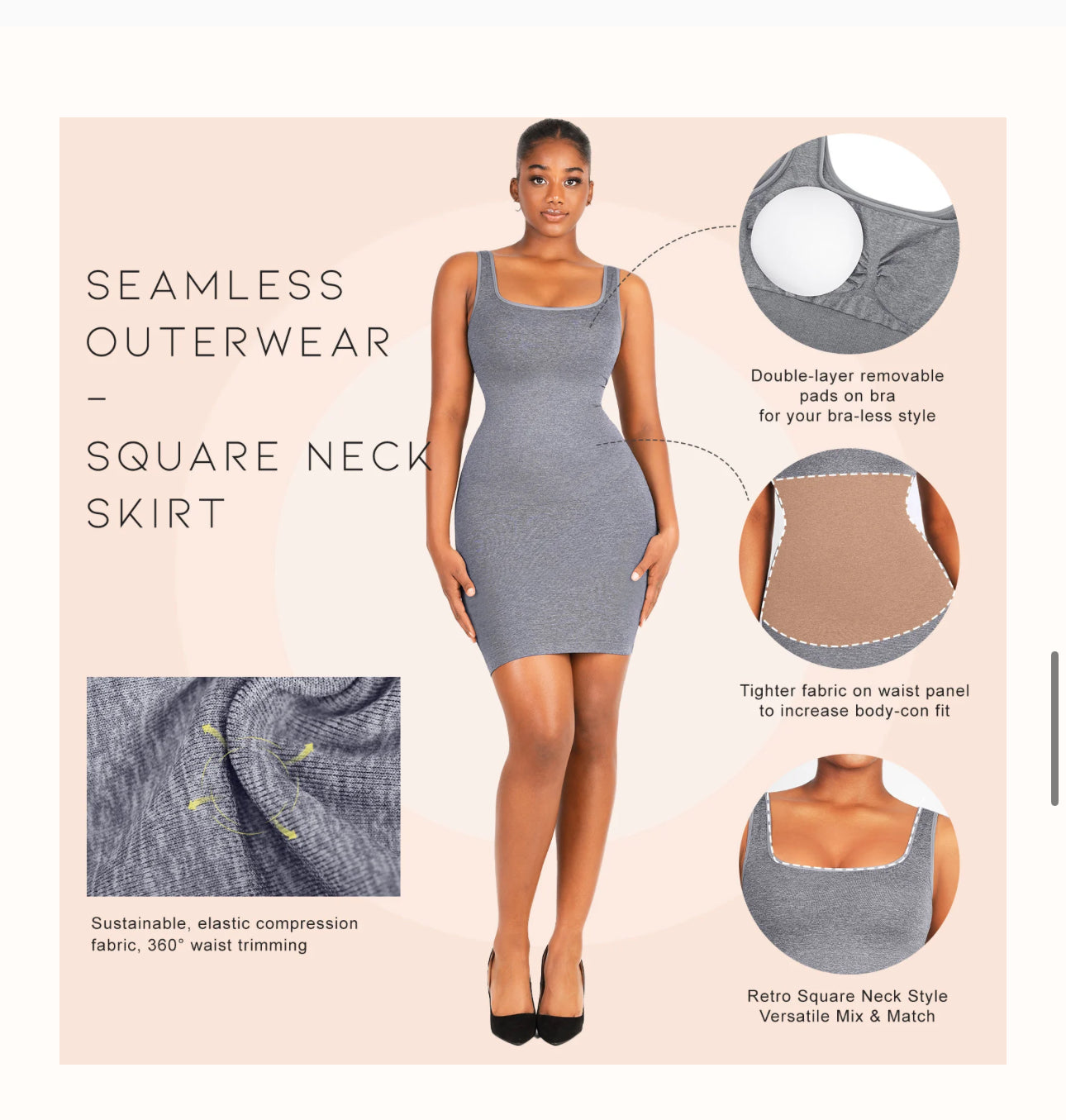 Eco Friendly 🌿Square Neck Shaper Snatched seamless dress